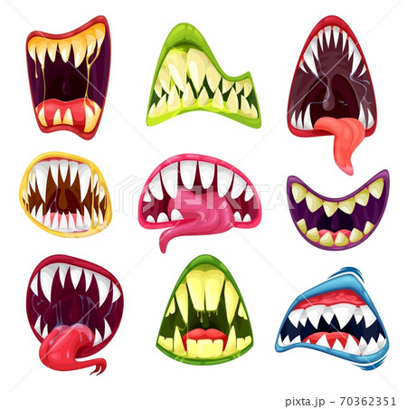 Monster mouths with teeth and tongues, cartoon set 70362351