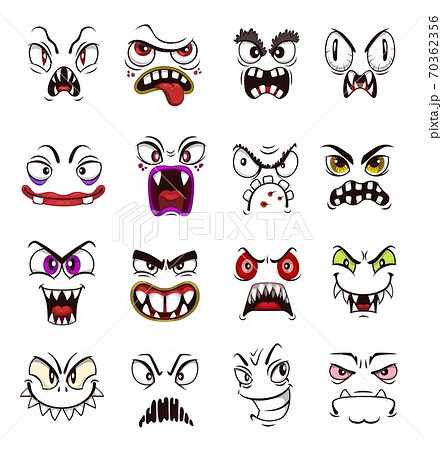 Monster face emoji of cartoon scary emoticons Monster face emoji of cartoon scary emoticons 70362356