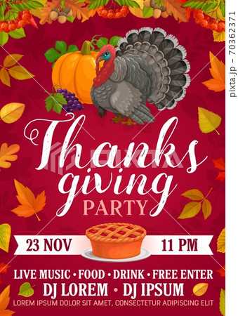 Thanksgiving party vector flyer with pie or turkey Thanksgiving party vector flyer with pie or turkey 70362371