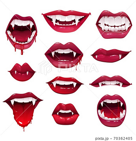 Vampire Mouths And Teeth Set Of Halloween Holidayのイラスト素材