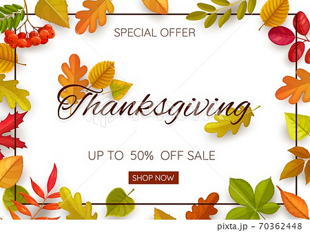 Thanksgiving day vector sale poster autumn leaves 70362448