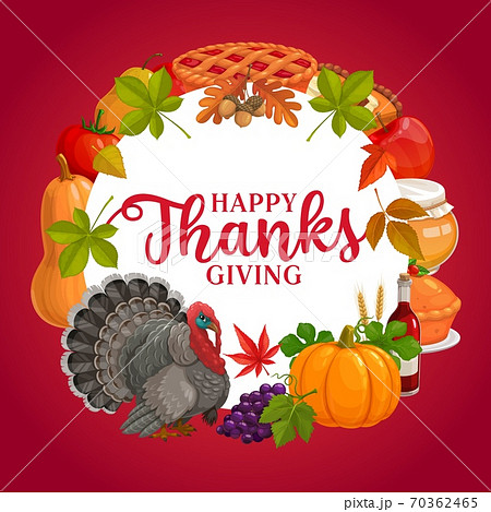 Happy Thanks Giving vector round frame, greeting 70362465