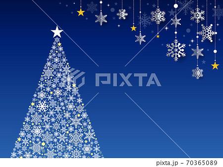 キラキラ☆雪の結晶オーナメントとクリスマスツリーのシンプルなフレーム青 キラキラ☆雪の結晶オーナメントとクリスマスツリーのシンプルなフレーム青 70365089