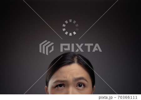 Asian woman waiting and icon loading hologram effect. 70366111