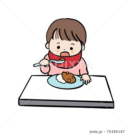 カレーライスを食べる子どものイラスト素材