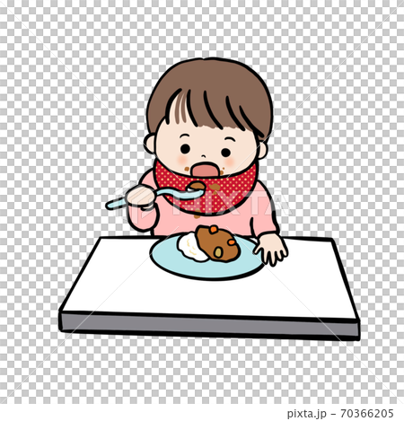 カレーライスを食べこぼす子どものイラストのイラスト素材