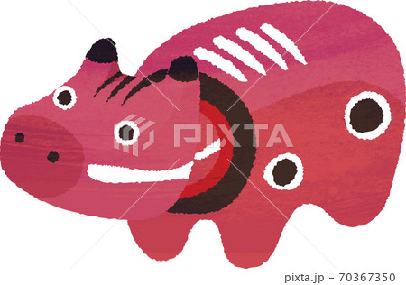 年賀状　2021　丑年　赤べこ　水彩　イラスト素材 70367350