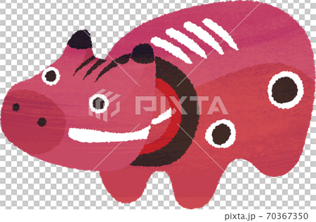 年賀状　2021　丑年　赤べこ　水彩　イラスト素材 70367350