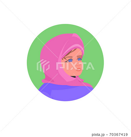 young arab girl face avatar little child female cartoon character portrait 70367419