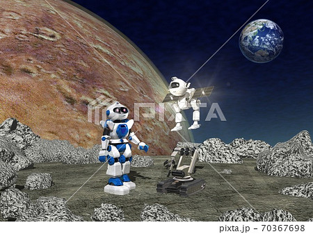 火星の衛星などで探査する探査機、探査ロボットたちのイメージ 70367698
