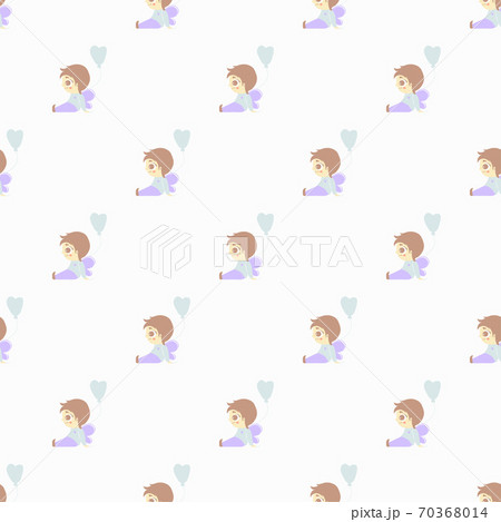 Seamless patterns. Romantic childrens collection. Cute angel boy sits with a balloon on a white background. Vector. Pastel shades. For valentines, design, textiles, packaging and printing Seamless patterns. Romantic childrens collection. Cute angel boy sits with a balloon on a white background. Vector. Pastel shades. For valentines, design, textiles, packaging and printing 70368014