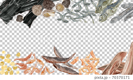 和風出汁の材料フレーム　水彩風手描きイラスト 70370171