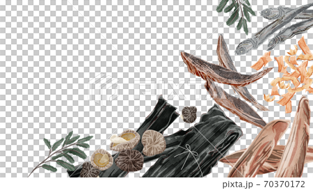 Japanese-style soup stock frame, watercolor-style hand-drawn illustration 70370172