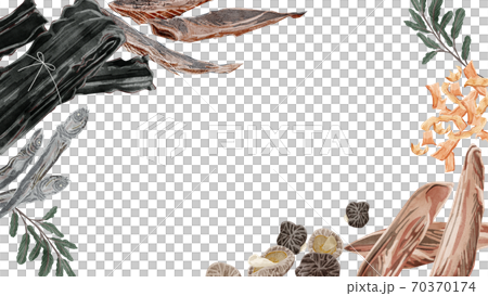 Japanese-style soup stock frame, watercolor-style hand-drawn illustration 70370174