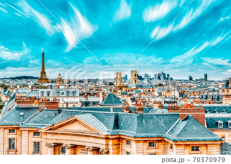 Beautiful panoramic view of Paris from the roof of the Pantheon. View of the Eiffel Tower. Beautiful panoramic view of Paris from the roof of the Pantheon. View of the Eiffel Tower. 70370979
