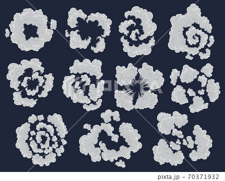 Explosion collection. Cartoon bombs explode effect with smoke effect. Set of comic booms vector illustration. Clipart elements for game, print, advertising, menu or web design 70371932