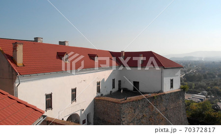 White walls of medieval castle. White walls of medieval castle. 70372817