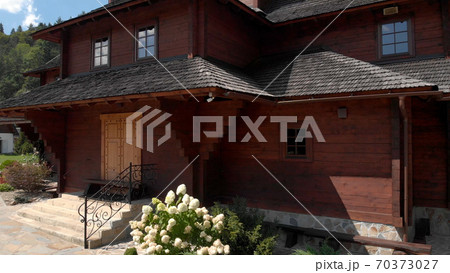 Beautiful railings and small stairs of wooden church. Beautiful railings and small stairs of wooden church. 70373027