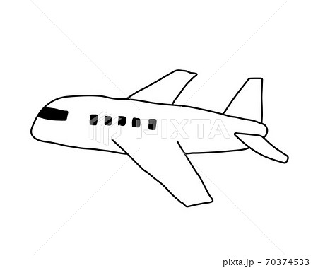 飛行機の手描きのイラスト シンプル かわいい 落書き 航空機 交通 ジェット機 旅客機のイラスト素材