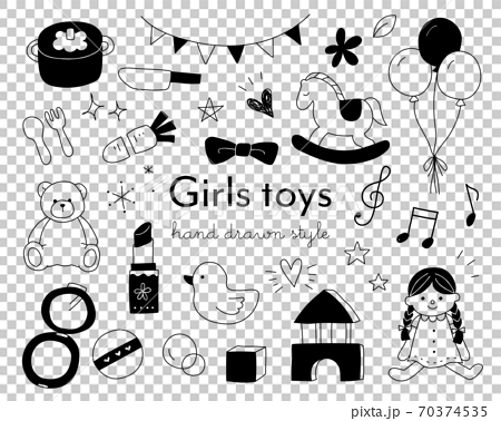 女の子のおもちゃの手描きイラストのセット／かわいい／キッズ／遊び ...