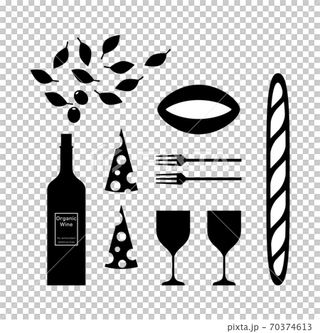 ワインとおつまみのシルエットイラストのイラスト素材