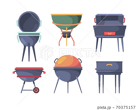 Grill stand. Bbq traditional outdoor picnic party items preparing hot steak stove burn vector illustrations 70375157