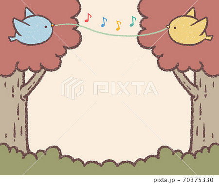 木と草と歌う小鳥の秋フレーム 70375330