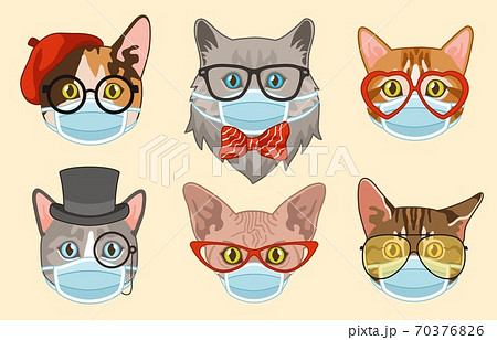 Cat In Face Mask Cute Heads Cats Muzzles In のイラスト素材