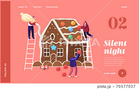 Tiny Characters Decorate Huge Christmas Gingerbread House Landing Page Template. Cookies and Sweets. Xmas Holidays Treat Tiny Characters Decorate Huge Christmas Gingerbread House Landing Page Template. Cookies and Sweets. Xmas Holidays Treat 70377037