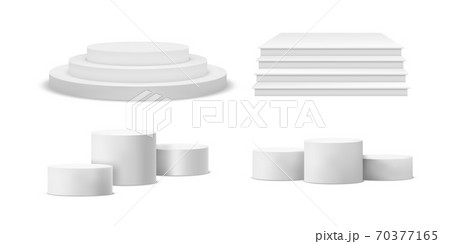 Round and square podium. Realistic winner pedestal white emty geometric pillar pedestals different forms, 3d blank blocks for presentation product and exhibition vector template 70377165