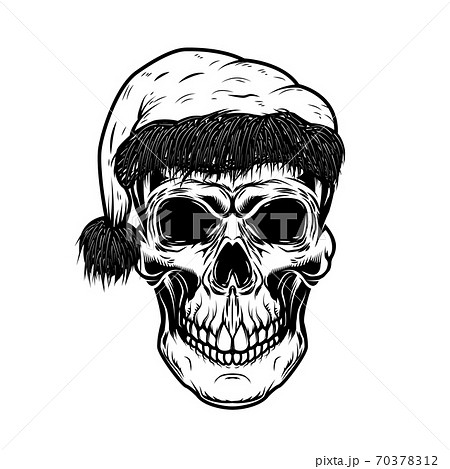 Santa claus skull. Design element for poster, card, t shirt. Vector illustration 70378312