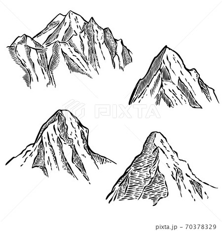 Set of mountain sketches. Design element for emblem, sign, label, poster. Vector illustration 70378329
