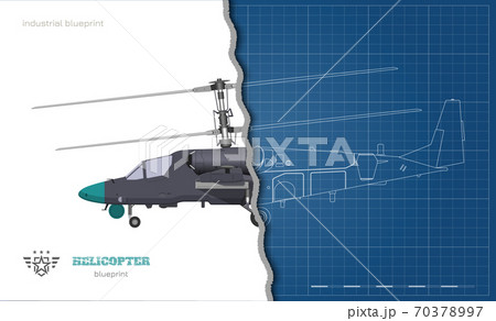 Outline blueprint of military helicopter. Side views of armed air vehicle. Industrial isolated 3d image. War copter Outline blueprint of military helicopter. Side views of armed air vehicle. Industrial isolated 3d image. War copter 70378997