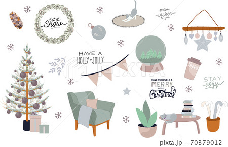 Christmas set with of isolated festive elements in Pastel colors.  70379012