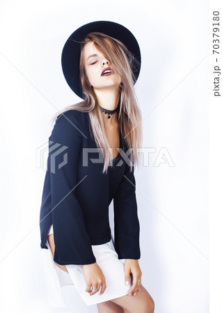young pretty blond girl hipster in hat posing smiling happy isolated on white background, lifestyle people concept young pretty blond girl hipster in hat posing smiling happy isolated on white background, lifestyle people concept 70379180