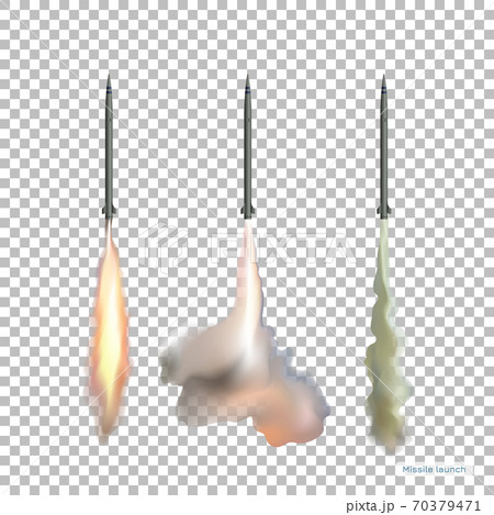 Isolated image of rockets. Missile launch. Jet weapon in realistic style. Planes bomb with smoke way 70379471