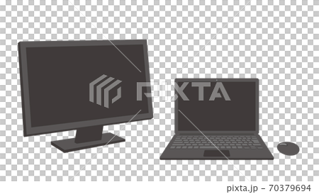筆記本電腦和大屏幕顯示器/白色背景的雙顯示器插圖 70379694