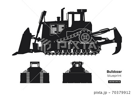 Black Silhouette Of Bulldozer Front Side And のイラスト素材