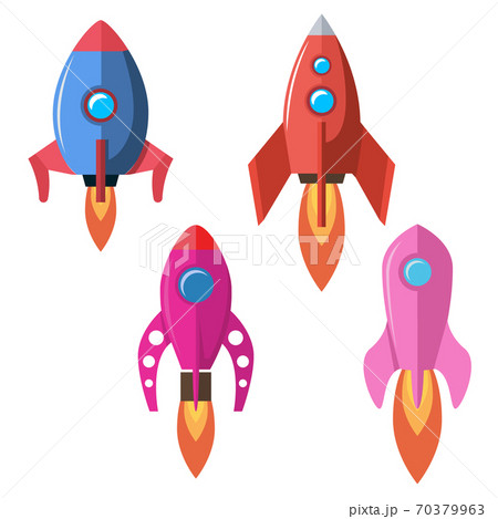 Set of flat style rocket illustrations isolated on white background. Design element for banner, emblem, motion design. Set of flat style rocket illustrations isolated on white background. Design element for banner, emblem, motion design. 70379963