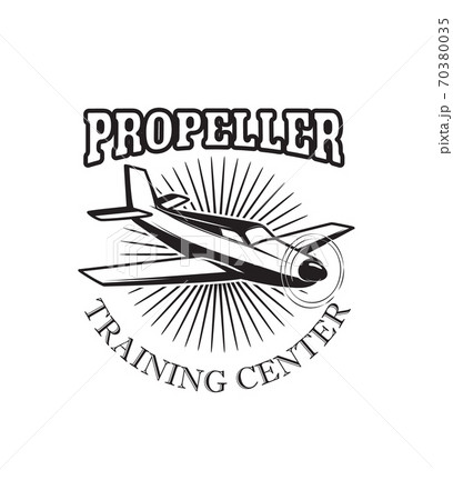 Aviation training center emblem template with retro airplane. Design element for logo, label, emblem, sign. 70380035