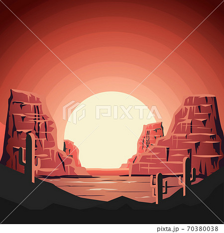 Landscape of desert with mountains in flat style. Design element for poster, banner. 70380038