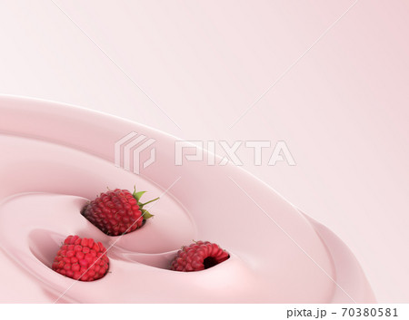 Raspberries float in a yogurt Presentation of dairy products flavored 3d render image on color gradient 70380581