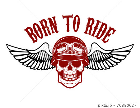 Emblem with racer skull and wings. Design element for logo, label, emblem, sign, badge. Emblem with racer skull and wings. Design element for logo, label, emblem, sign, badge. 70380627