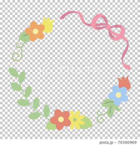 花とリボンのリースフレームのイラスト素材