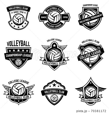 Volleyball emblems on white background. Design element for logo, label, emblem, sign, badge. Volleyball emblems on white background. Design element for logo, label, emblem, sign, badge. 70381172