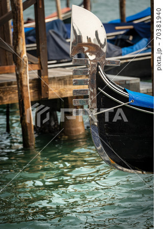 Close-up of a Gondola prow in Venice Veneto Italy Close-up of a Gondola prow in Venice Veneto Italy 70381940