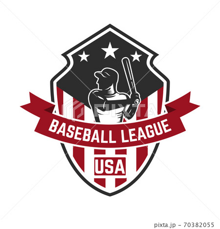 emblem template with baseball player. Design element for logo, label, emblem, sign. 70382055