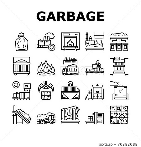 Factory Garbage Waste Collection Icons Set Vector 70382088