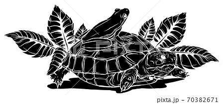 black silhouette Cartoon turtle posing on leaves stump vector 70382671