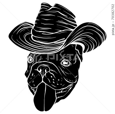 black silhouette pug in cowboy s hat vector illustration graphics 70382702
